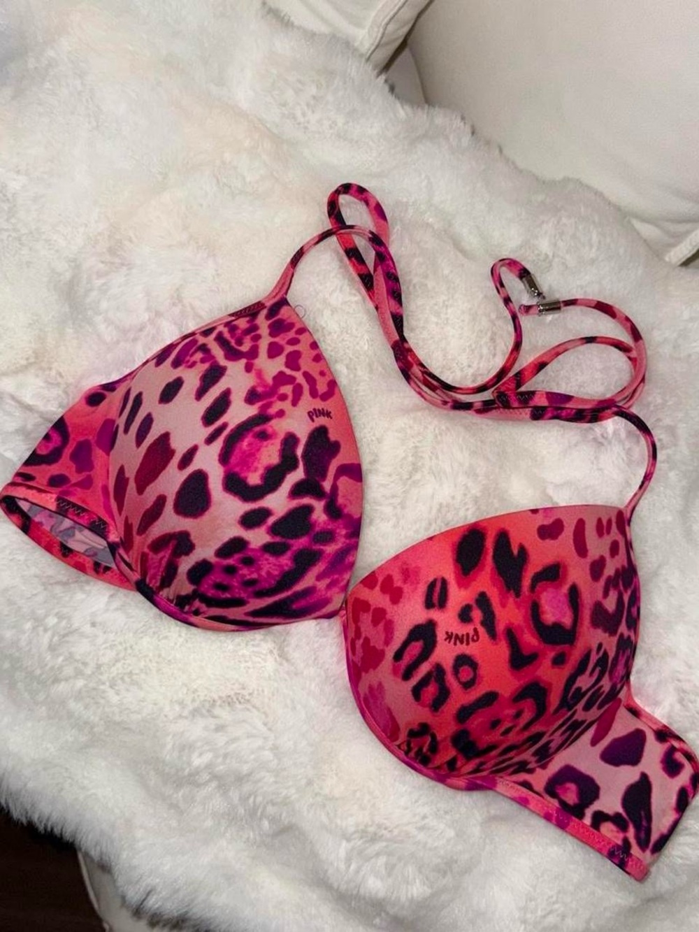 Pink Leopard Print Push-Up Bikini Top - Vibrant Pink/Magenta